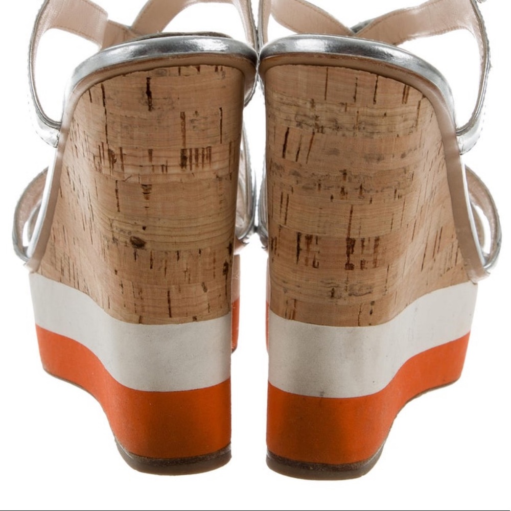 Prada Metallic Platform Wedge Sandals
